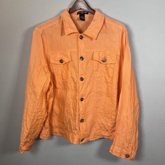 Saint Tropez West Jackets & Blazers - Saint Tropez West Jacket Women’s Size 3X Orange Linen Button Front *Color Fading